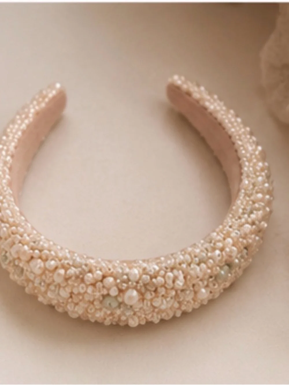 Pearl-Cluster Padded Headband in Blush